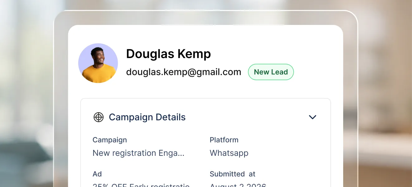 A new lead in Fellix with its campaign details attached: the campaign name, the platform it arrived on, and the ad that produced it